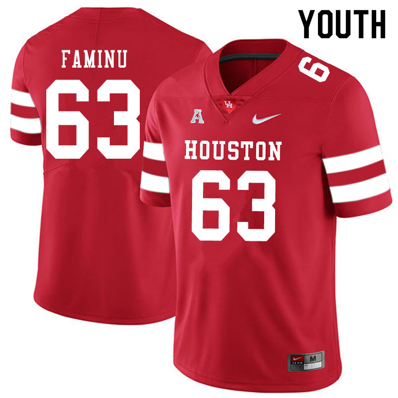 Youth #63 James Faminu Houston Cougars College Football Jerseys Sale-Red